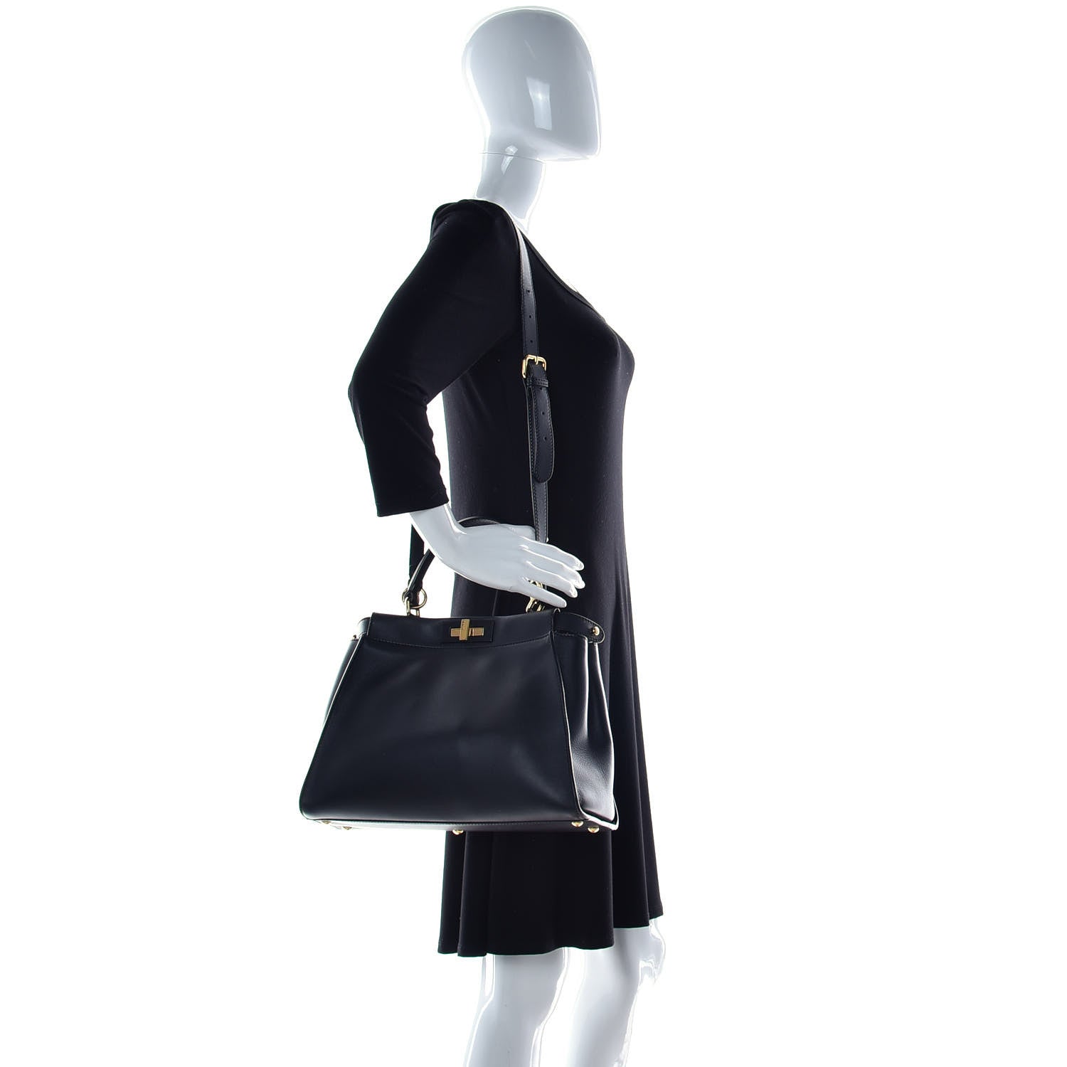 Fendi Calfskin Velvet Fun Fair Medium Peekaboo Iconic Satchel Black Tobacco Multicolor 2 of 12