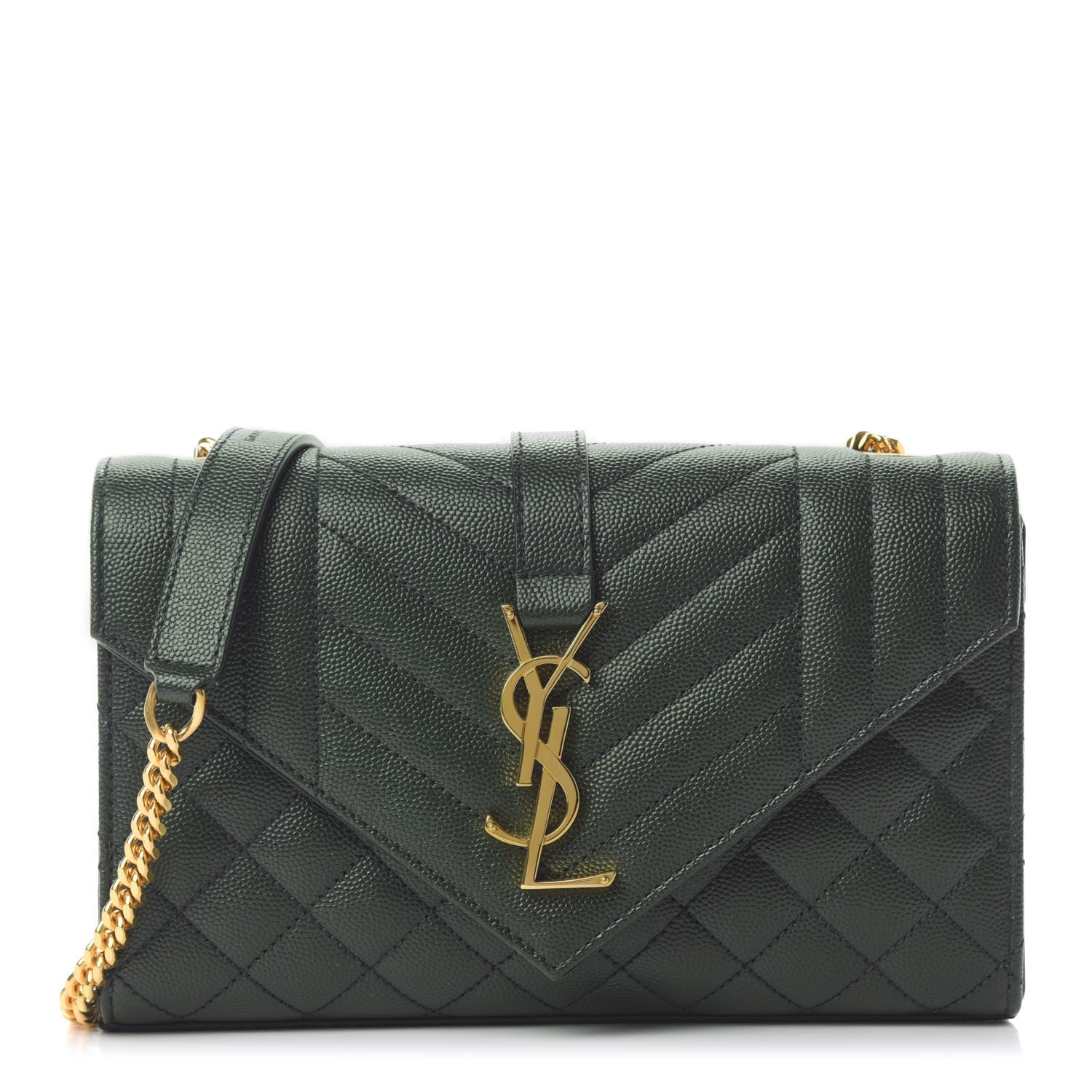 Saint Laurent Grain De Poudre Textured Mixed Matelasse Triquilt Small Monogram Satchel Dark Green 1 of 11