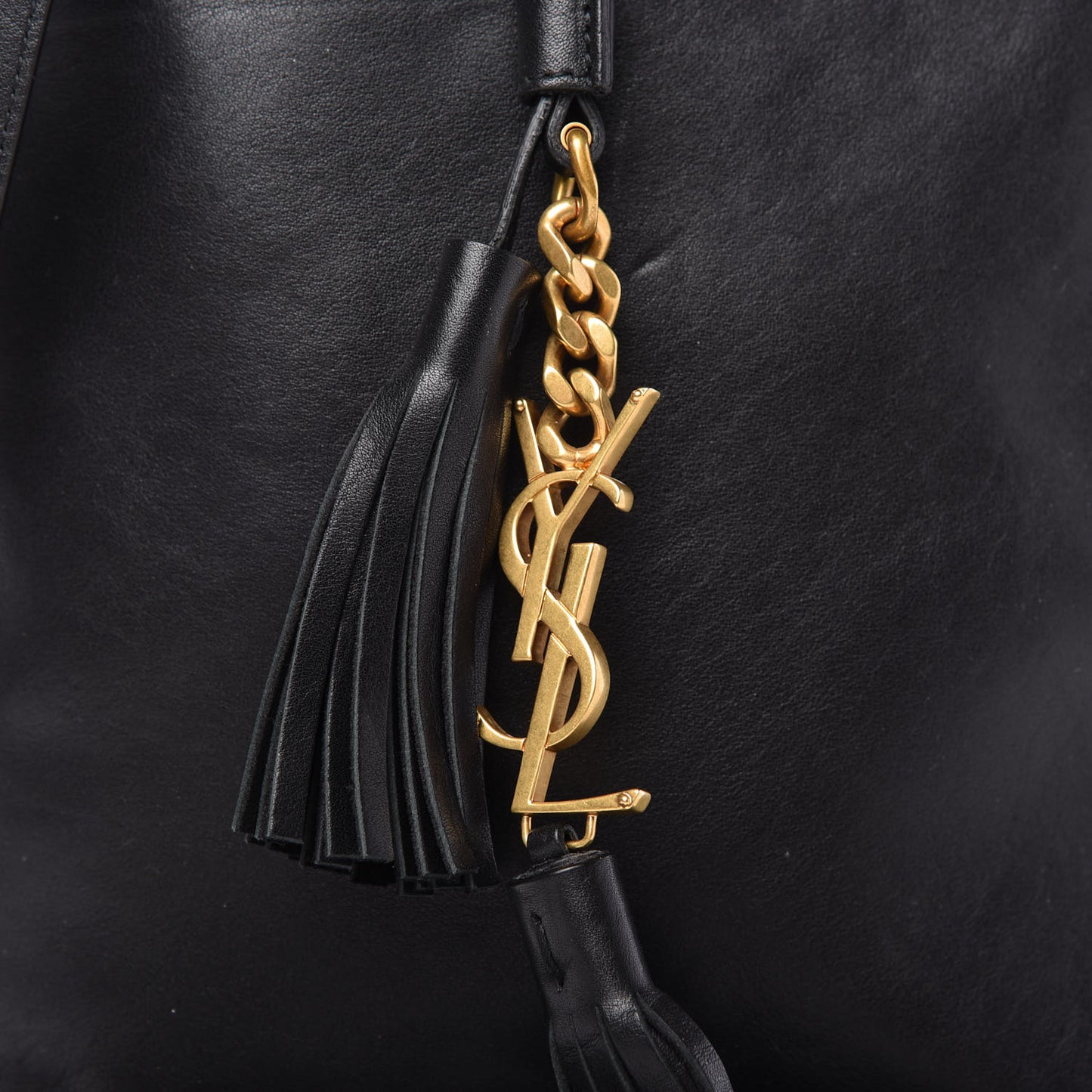 Calfskin Fringe Small Monogram Bucket Bag Black
