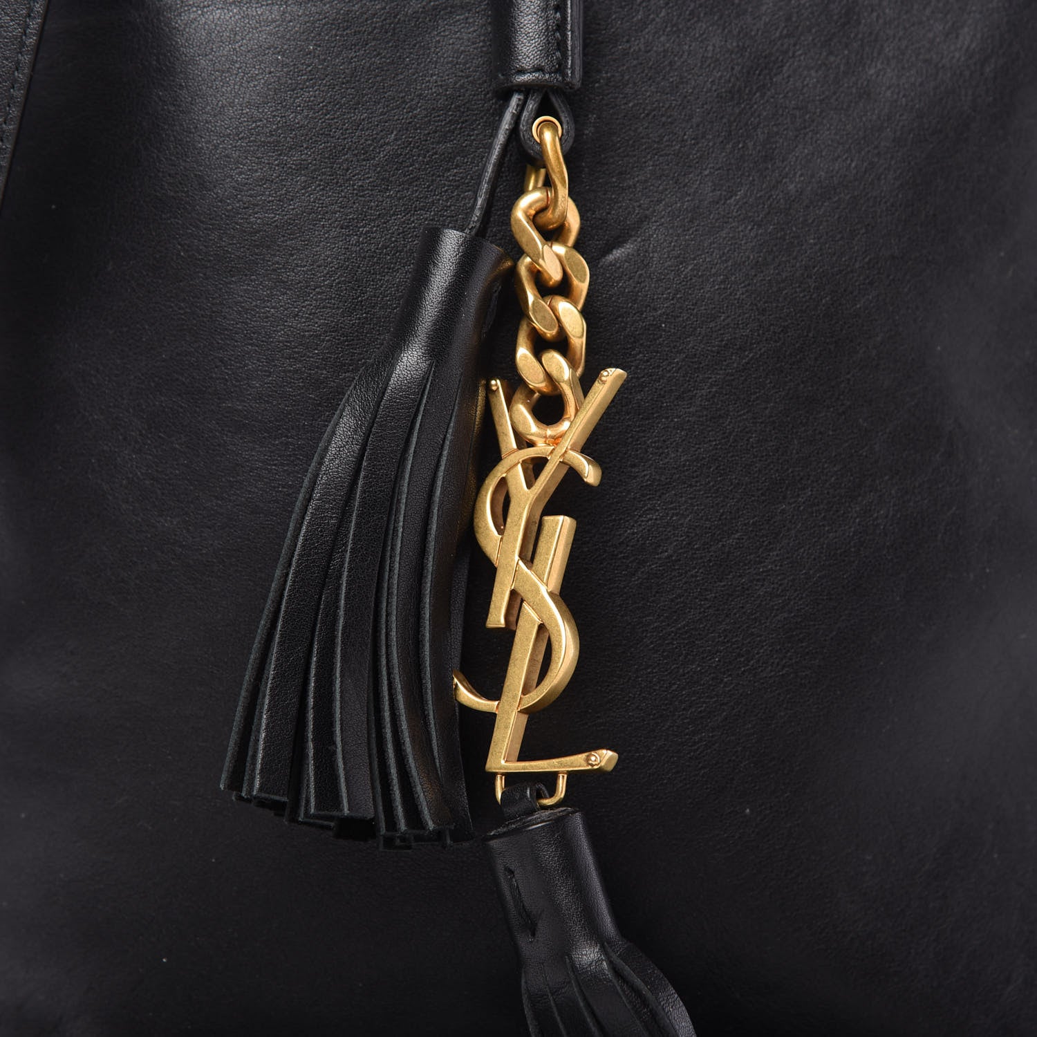 Saint Laurent Calfskin Fringe Small Monogram Bucket Bag Black 9 of 9