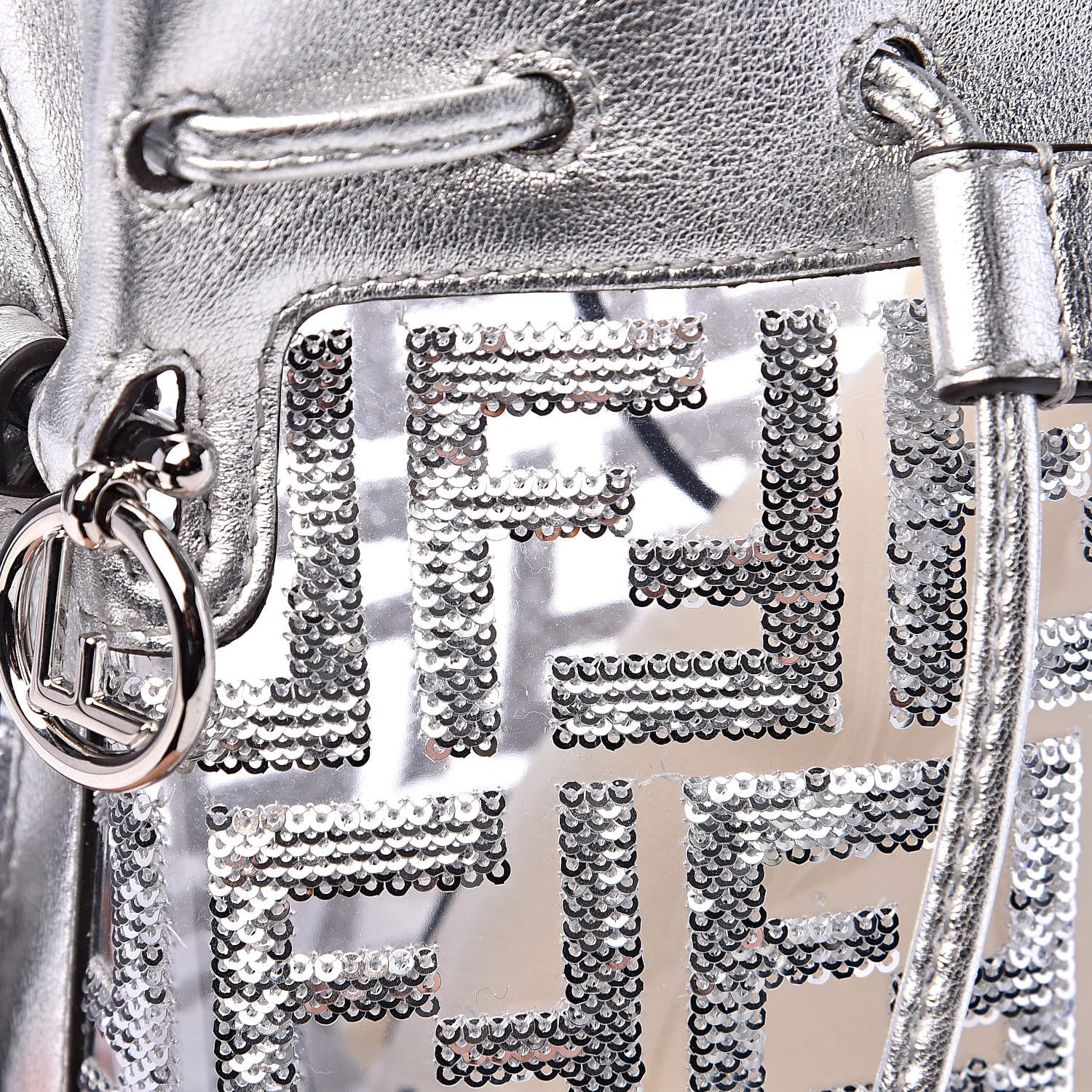 Fendi PVC Vitello Catalan Mirror Sequin F is Fendi FF Mini Mon Tresor Bucket Bag Argento 9 of 9