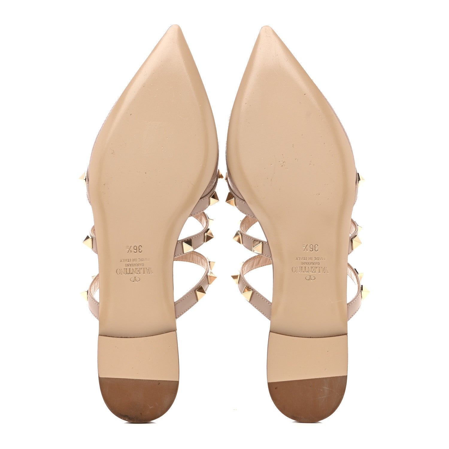 Valentino Garavani Pebbled Calfskin Rockstud Flat Cage Mules 36.5 Poudre 6 of 10
