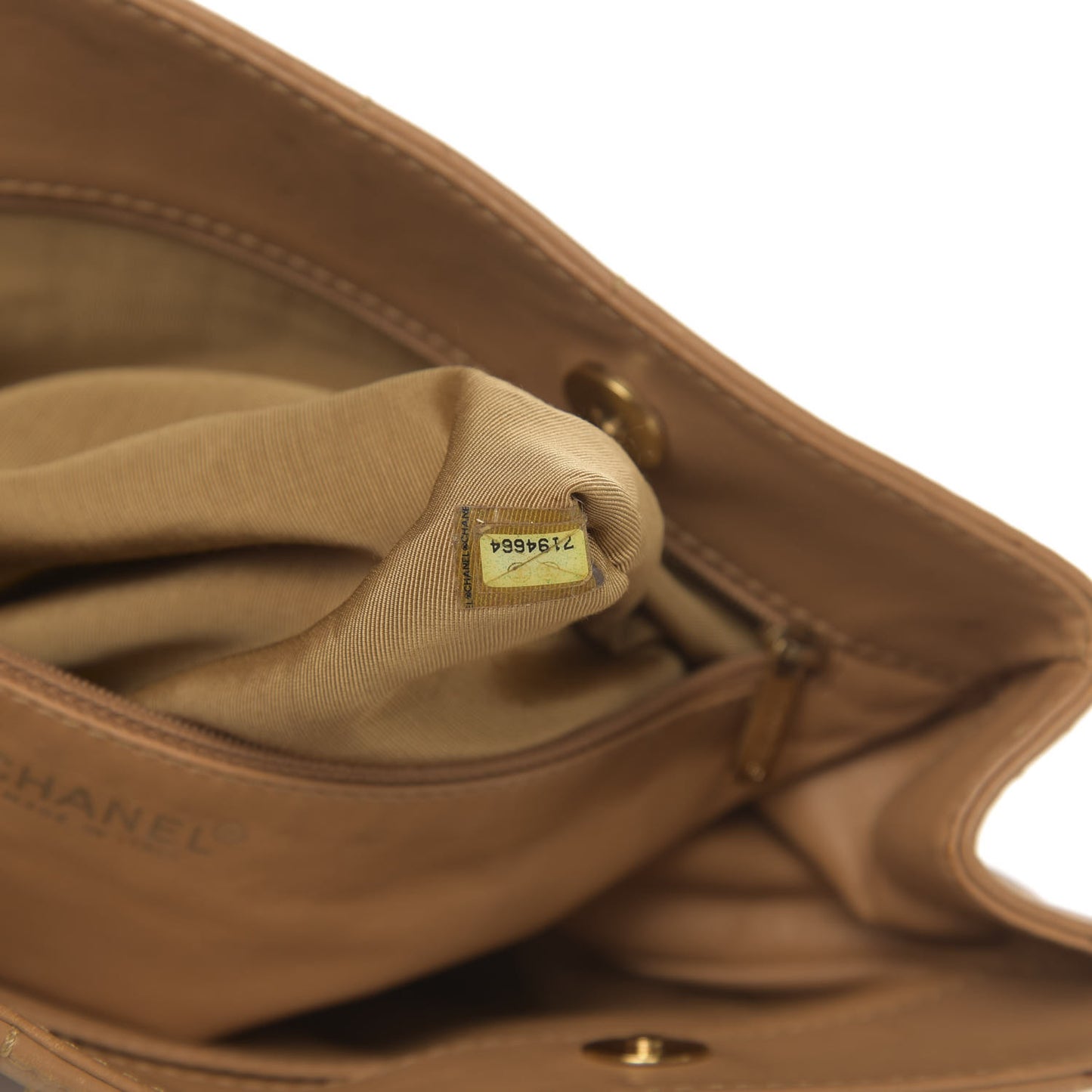 Calfskin Stitched Chocolate Bar Shopping Tote Beige