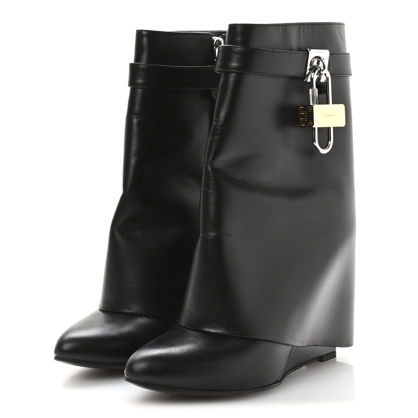 Calfskin Shark Lock Ankle Boots 39 Black