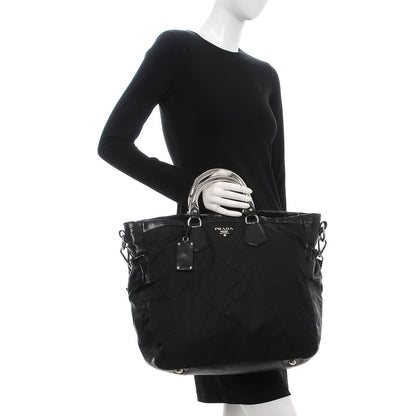 Prada Tessuto Nylon Calfskin Shoulder Bag Black 2 of 13