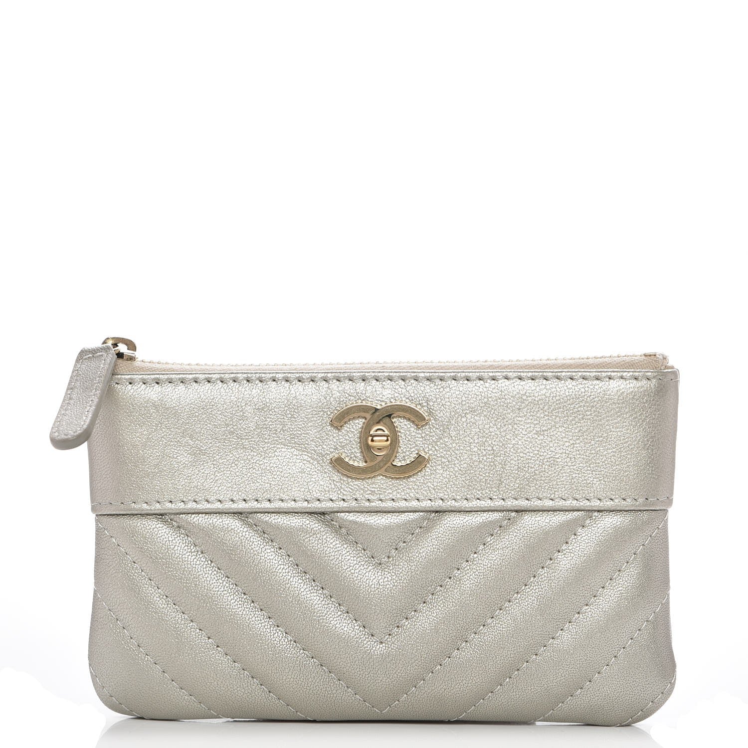 Chanel Metallic Sheepskin Chevron Quilted Small Vintage Mademoiselle Cosmetic Case Light Gold 1 of 8
