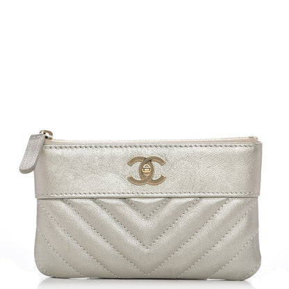 Chanel Metallic Sheepskin Chevron Quilted Small Vintage Mademoiselle Cosmetic Case Light Gold 1 of 8