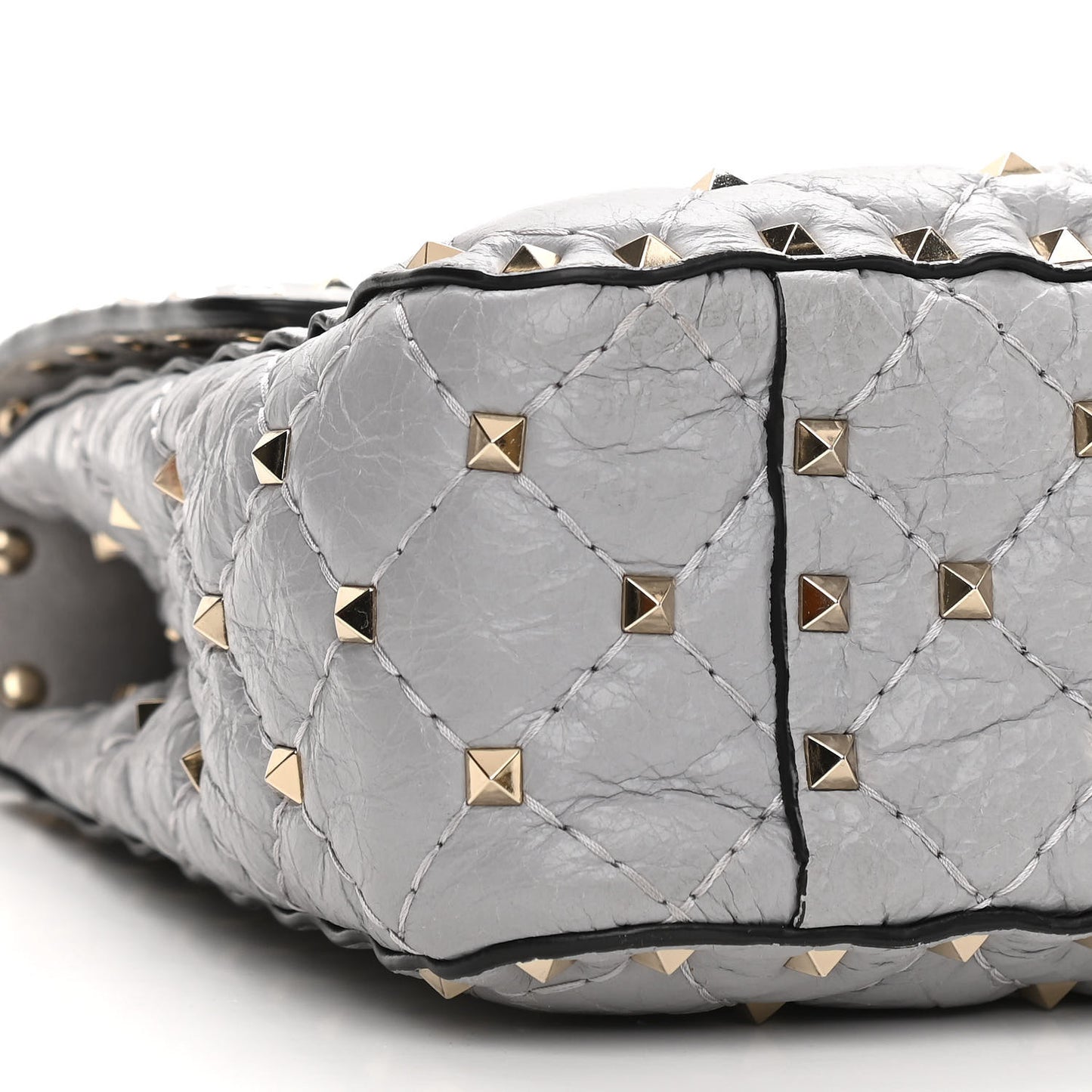 Craquele Nappa Medium Rockstud Spike Shoulder Bag Pastel Grey