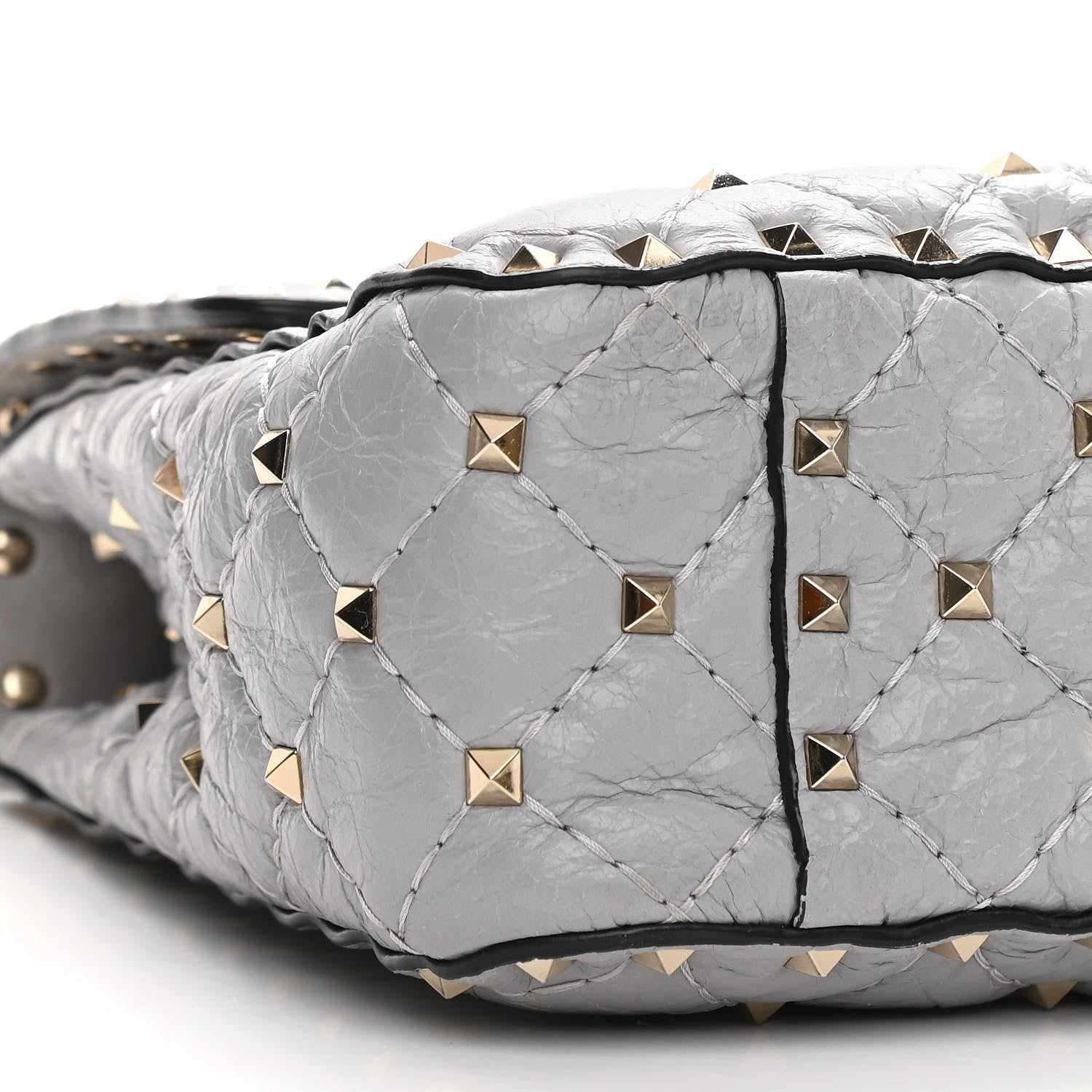Valentino Garavani Craquele Nappa Medium Rockstud Spike Shoulder Bag Pastel Grey 6 of 12