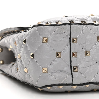 Valentino Garavani Craquele Nappa Medium Rockstud Spike Shoulder Bag Pastel Grey 6 of 12