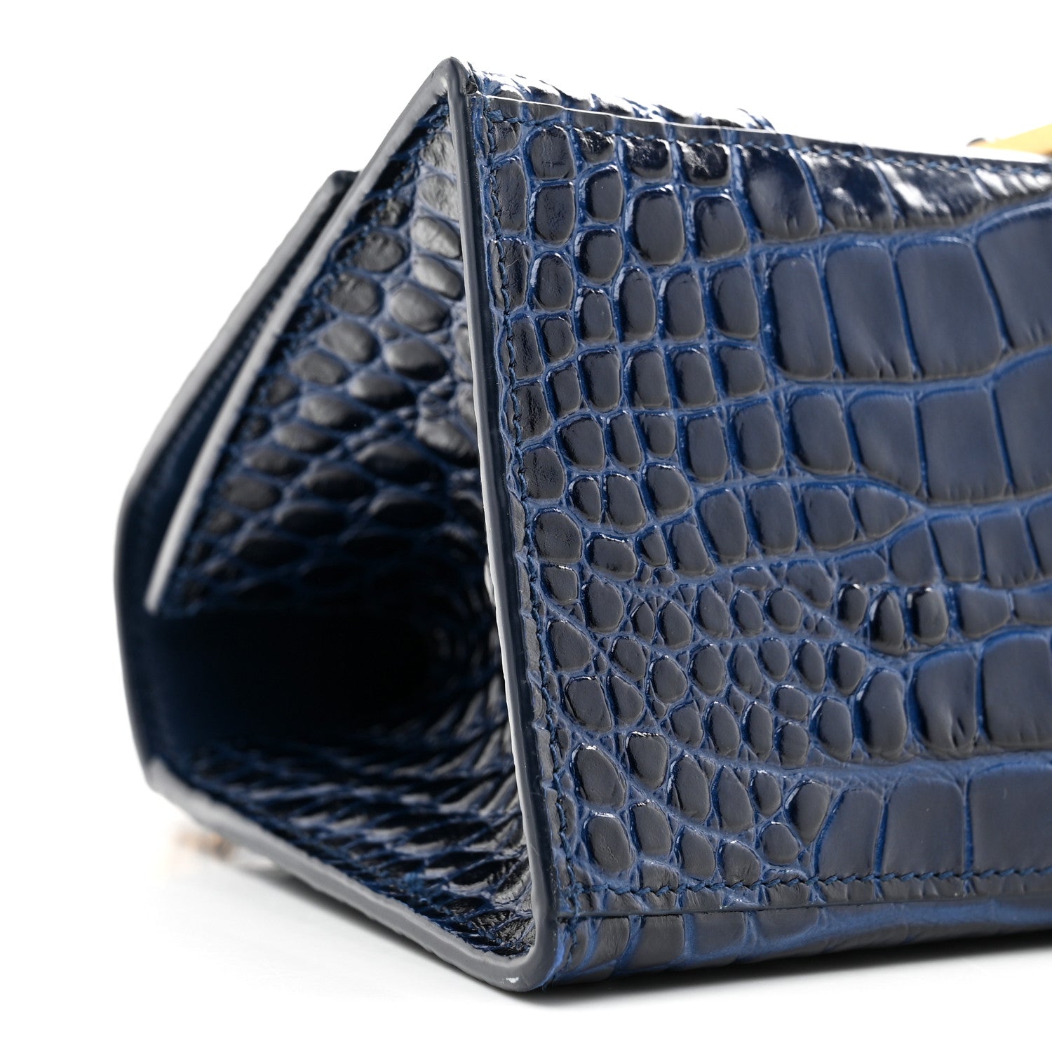 Balenciaga Shiny Calfskin Crocodile Embossed Small Hourglass Top Handle Bag Navy 9 of 10