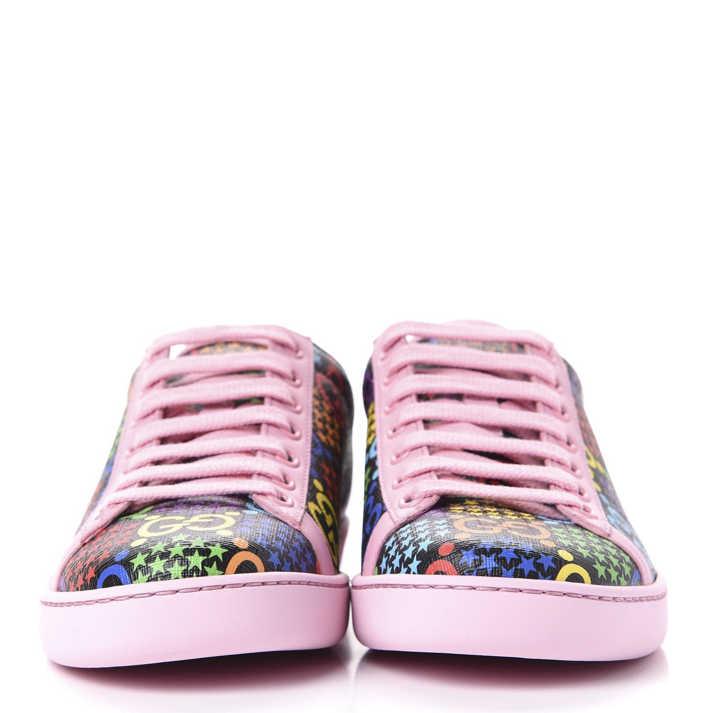 GG Supreme Monogram Psychedelic Womens Ace Sneakers 36 Black Multicolor Sugar Pink