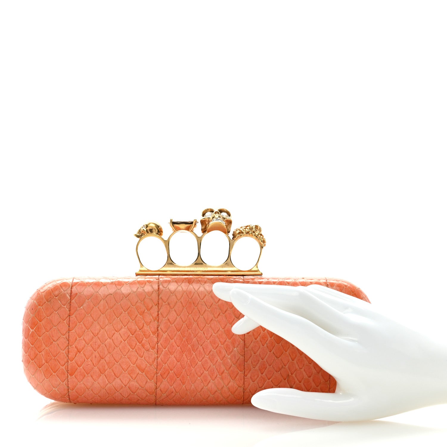 Alexander McQueen Snakeskin Knuckle Box Clutch Orange 2 of 9