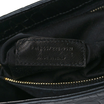 Saint Laurent Calfskin Crocodile Embossed Le 5 A 7 Hobo Black 7 of 10