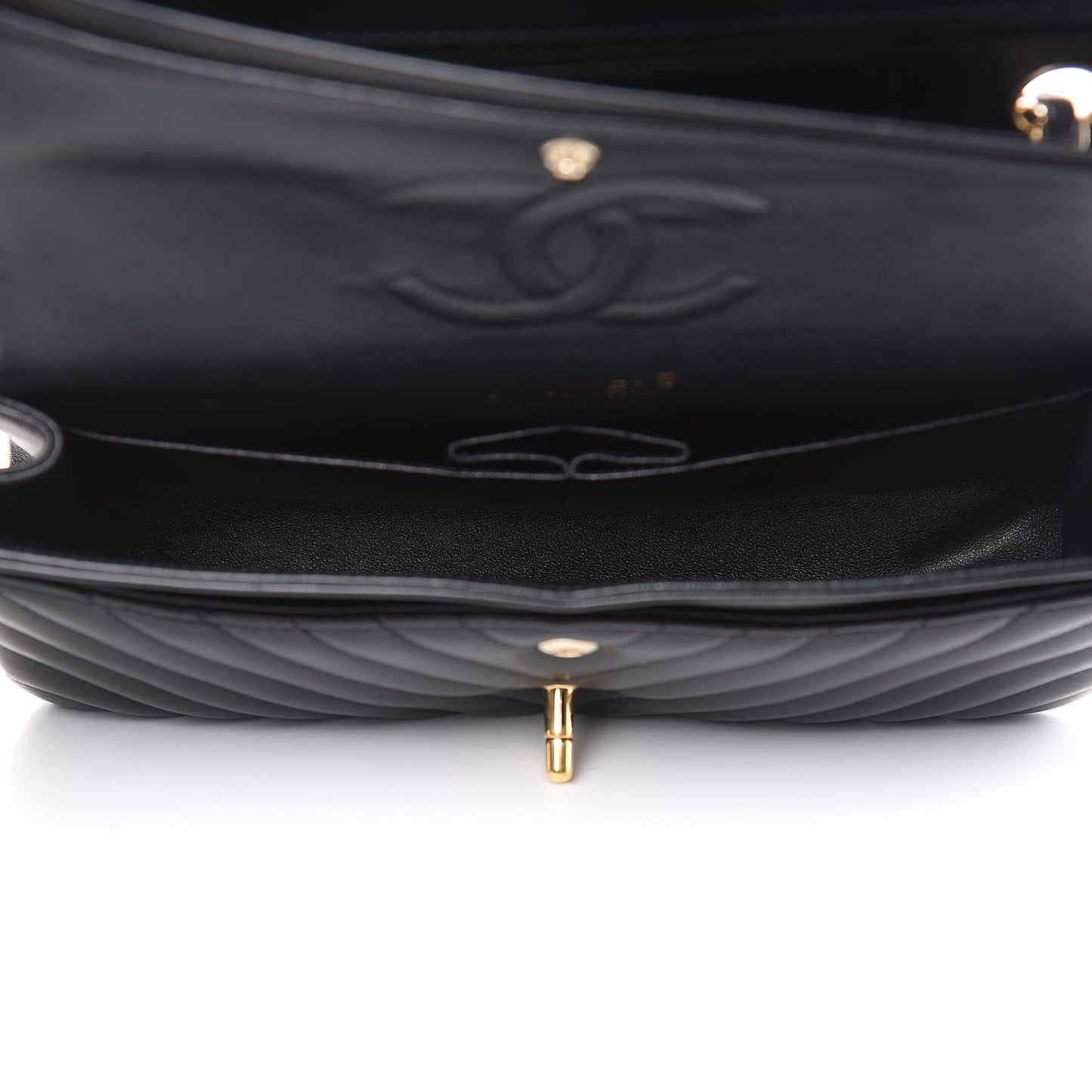Lambskin Chevron Quilted Medium Double Flap Black