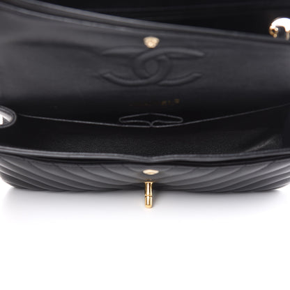 Chanel Lambskin Chevron Quilted Medium Double Flap Black 5 of 17