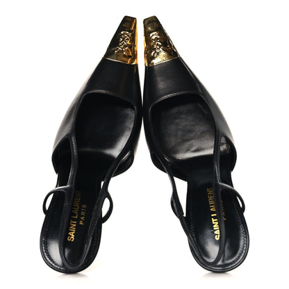 Saint Laurent Smooth Calfskin Jeanne 110 Slingback Pumps 37 Black 2 of 10