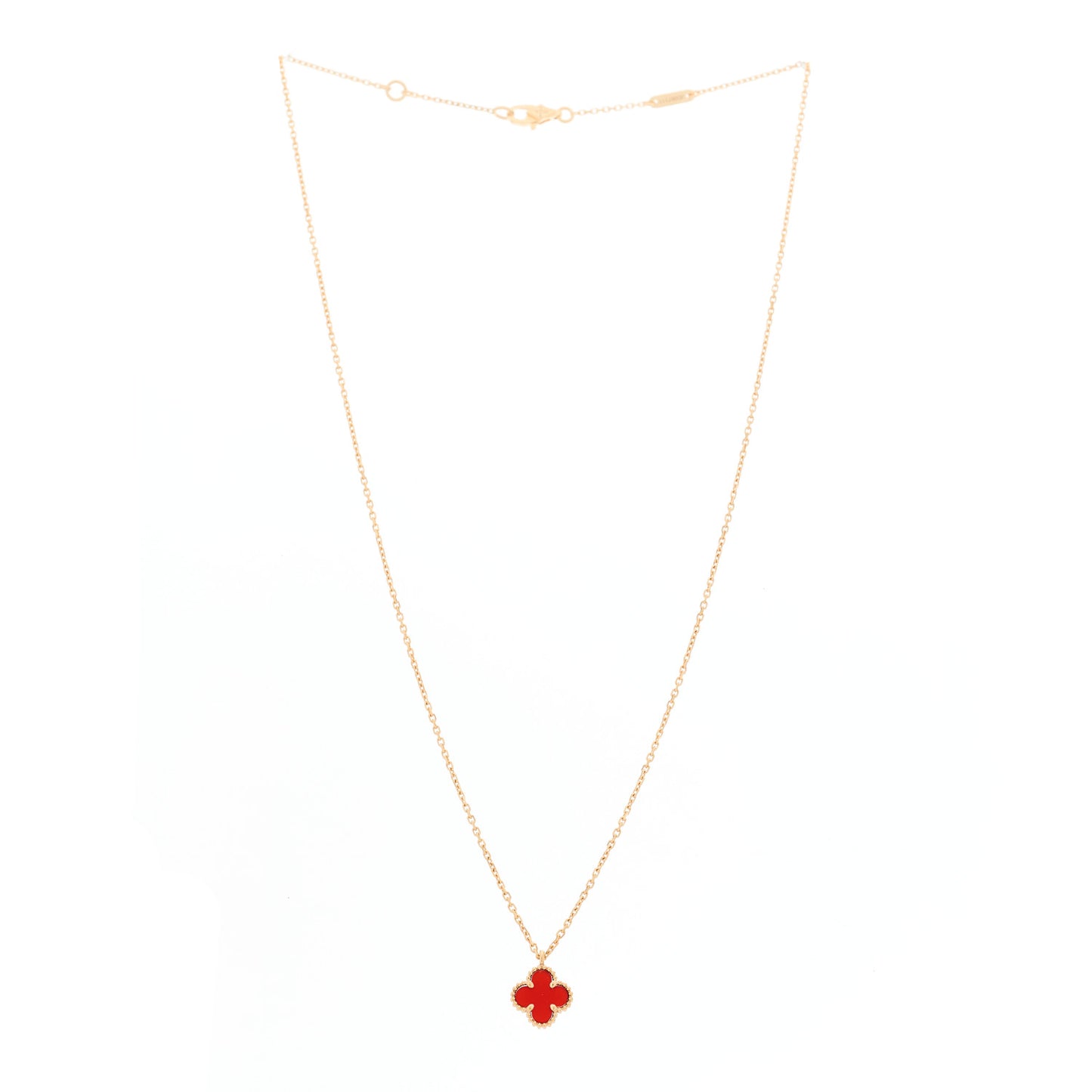 18K Rose Gold Carnelian Sweet Alhambra Pendant Necklace