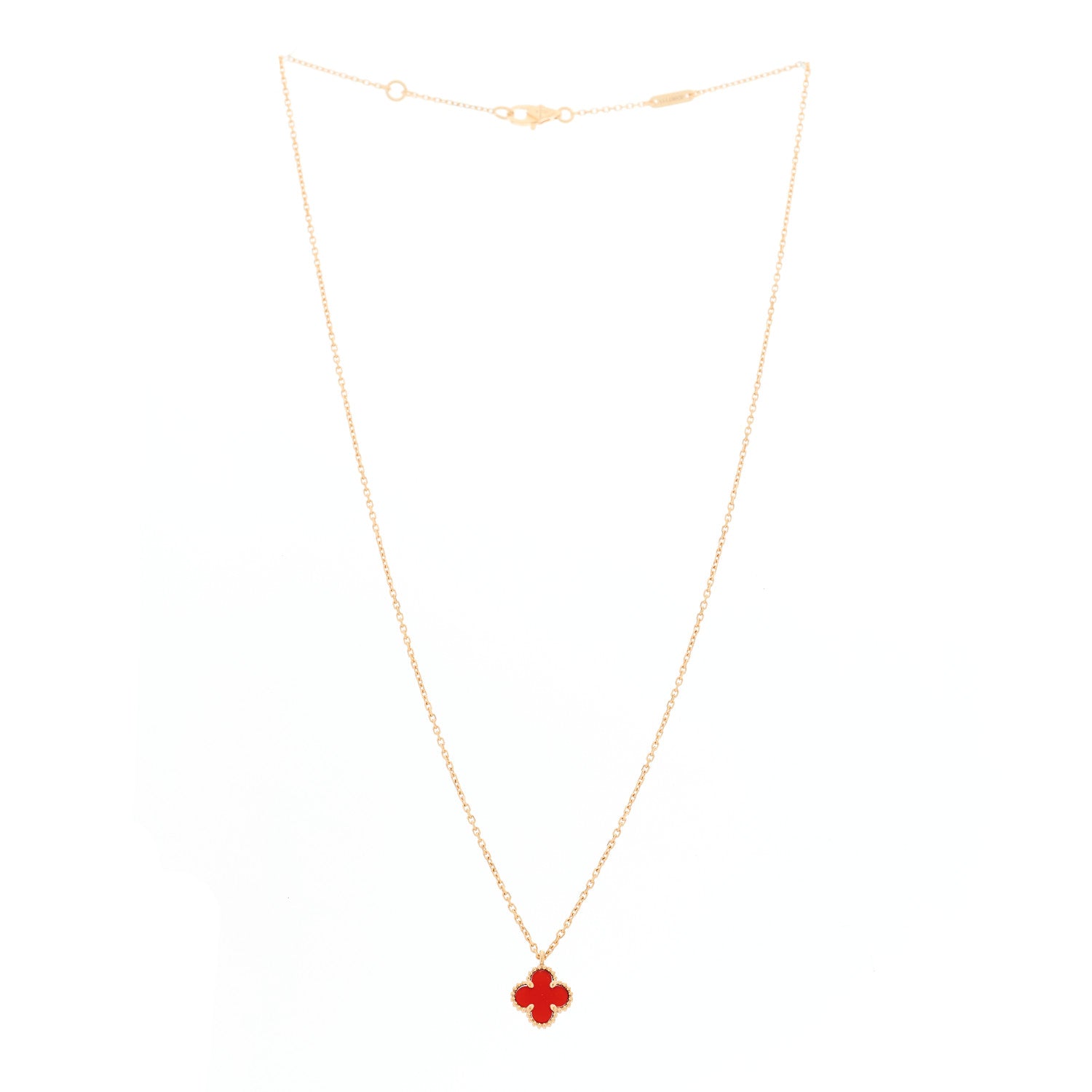 Van Cleef & Arpels 18K Rose Gold Carnelian Sweet Alhambra Pendant Necklace 3 of 5