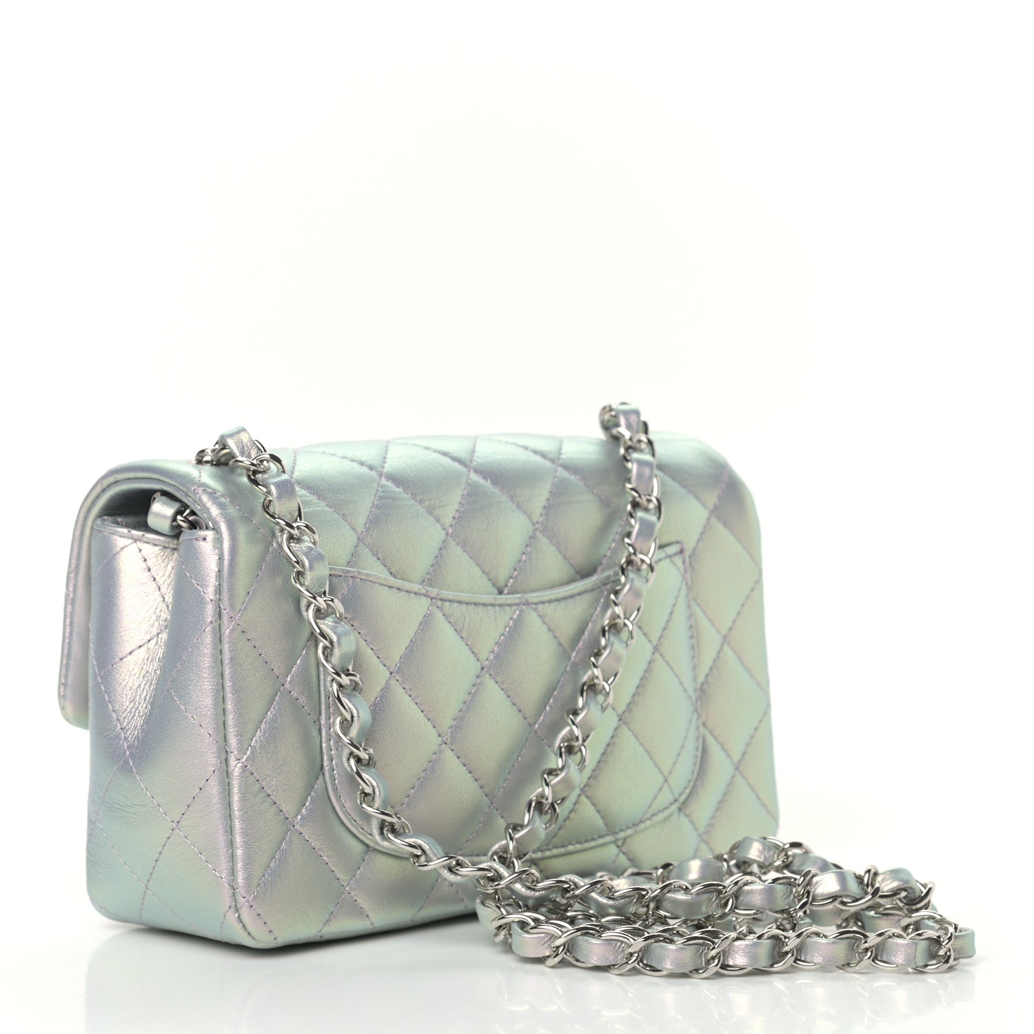Chanel Iridescent Calfskin Quilted Mini Rectangular Flap Light Blue 3 of 9