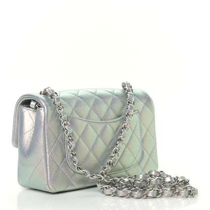 Chanel Iridescent Calfskin Quilted Mini Rectangular Flap Light Blue 3 of 9