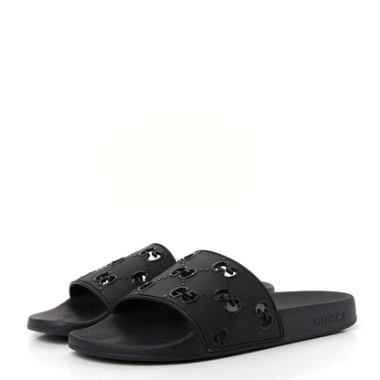 Gucci Rubber GG Monogram Perforated Womens Slide Sandals 39 Black 3 of 10