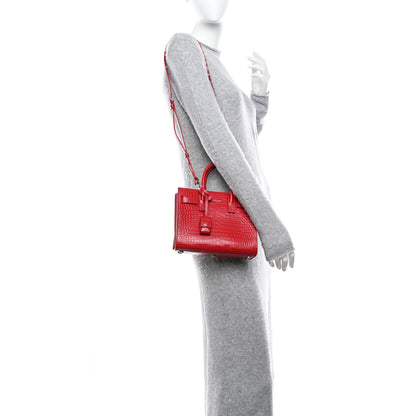 Saint Laurent Calfskin Crocodile Embossed Nano Sac De Jour Red 2 of 13