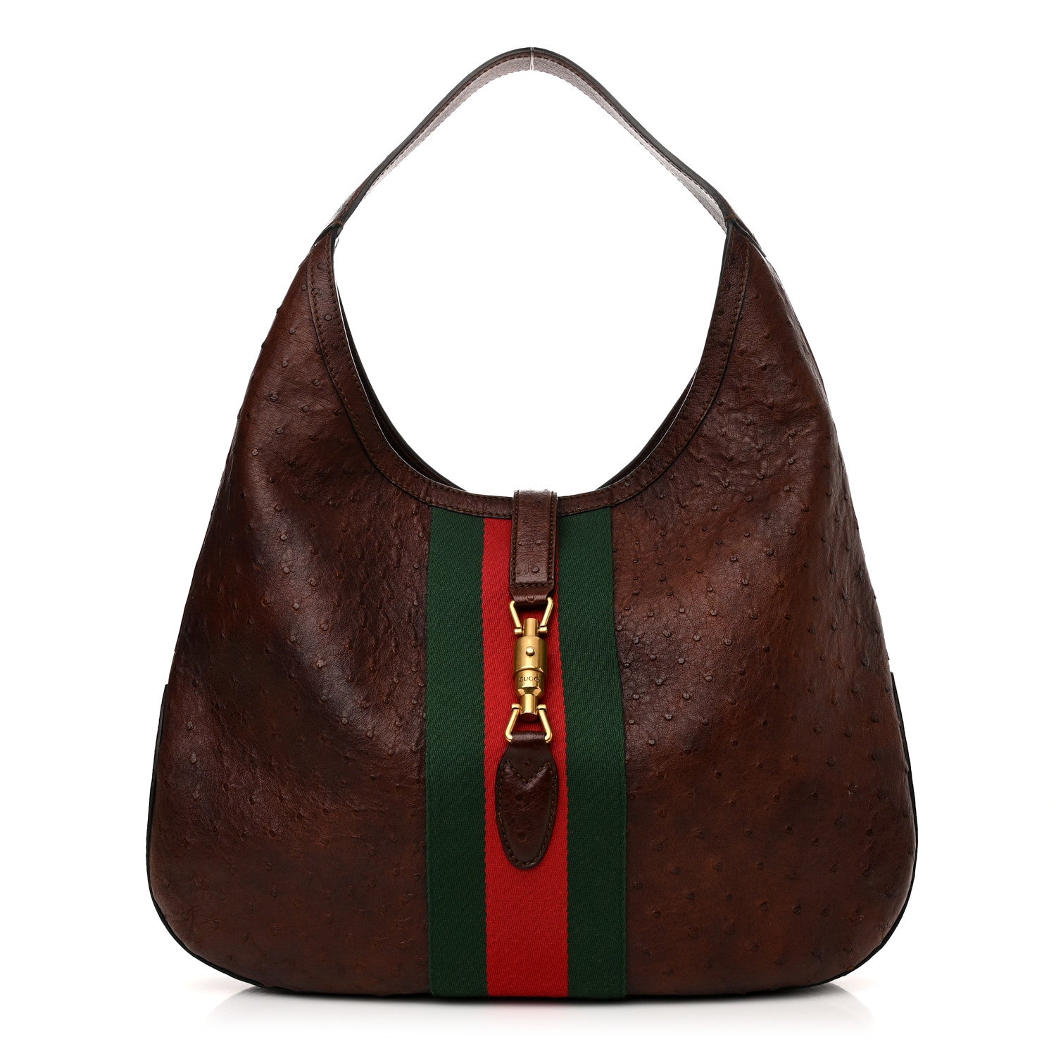 Gucci Soft Ostrich Web Large Jackie Hobo Dark Brown 3 of 11