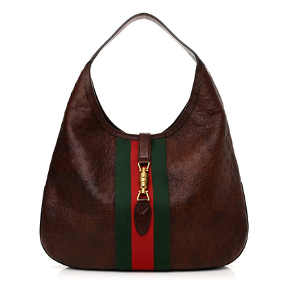 Gucci Soft Ostrich Web Large Jackie Hobo Dark Brown 3 of 11