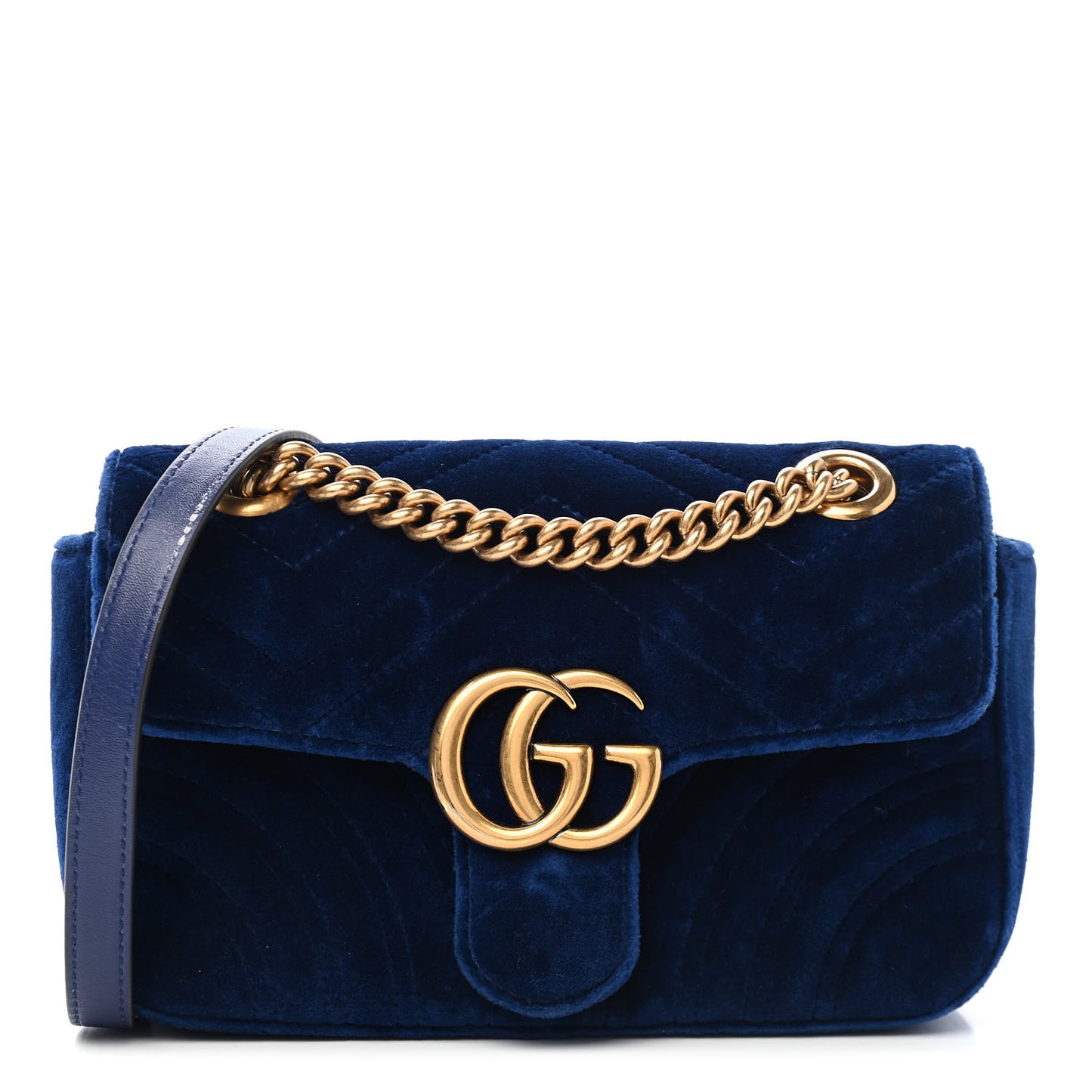 Velvet Matelasse Mini GG Marmont Shoulder Bag Cobalt Blue