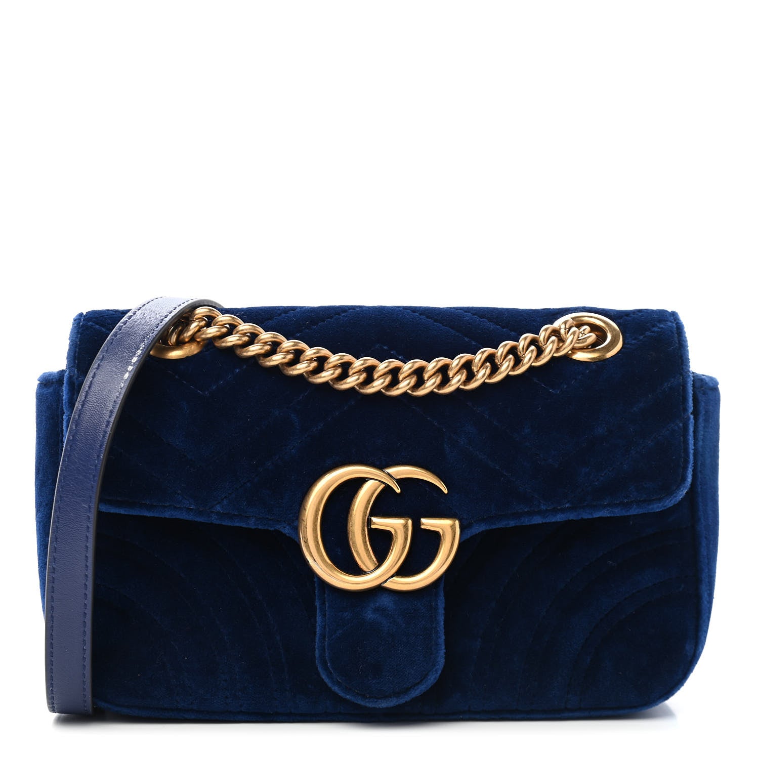 Gucci Velvet Matelasse Mini GG Marmont Shoulder Bag Cobalt Blue 1 of 10