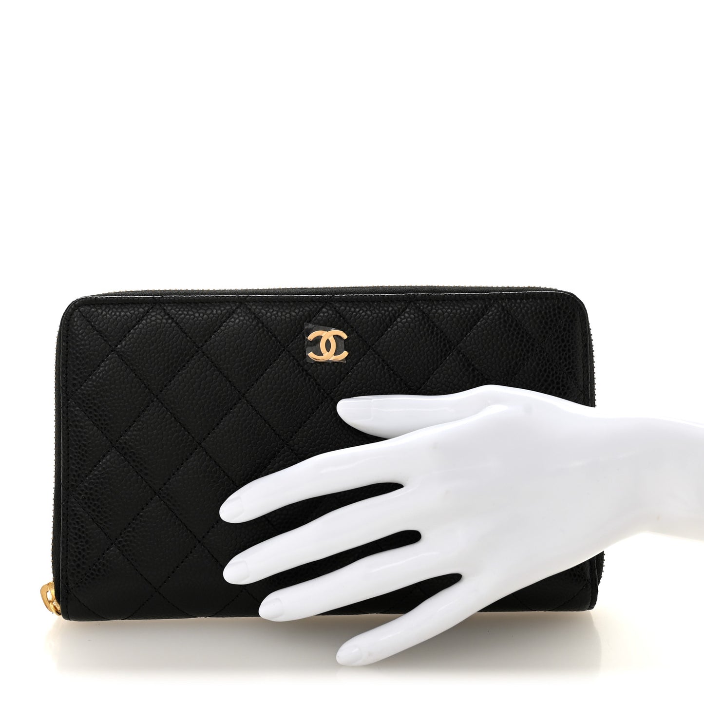 Caviar Quilted Large Zip Around Organizer Wallet Black