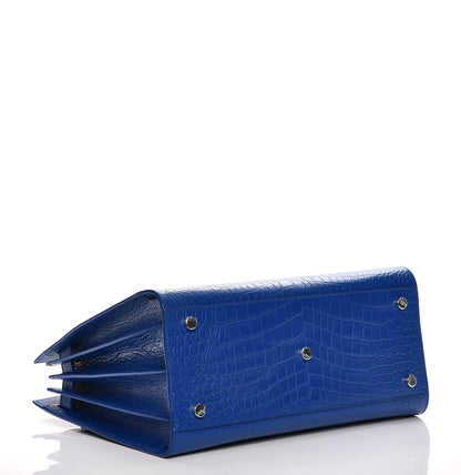 Saint Laurent Calfskin Crocodile Embossed Small Sac De Jour Royal Blue 5 of 10