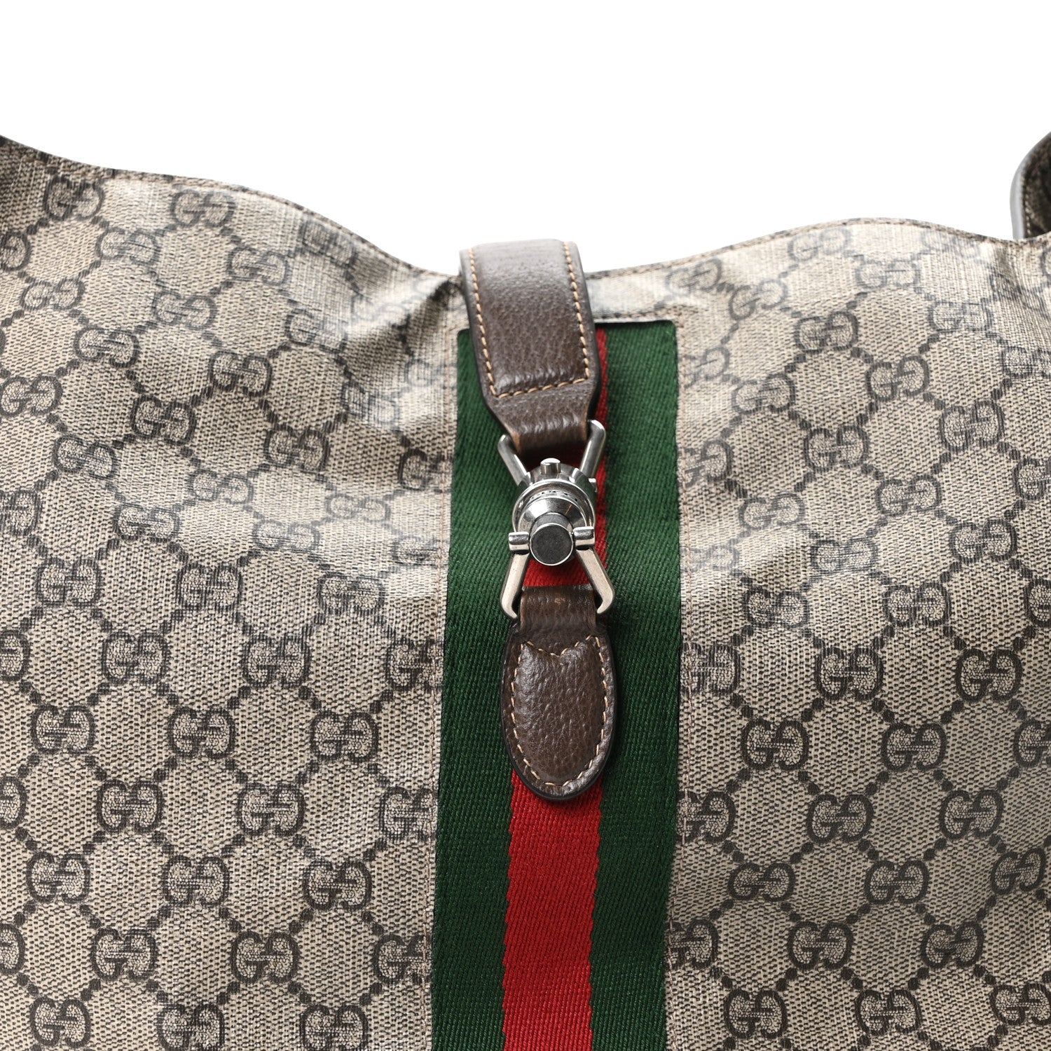 Gucci Tender GG Supreme Monogram Textured Dollar Calfskin Web Medium Jackie 1961 Crossbody Bag Beige Ebony New Acero 8 of 10