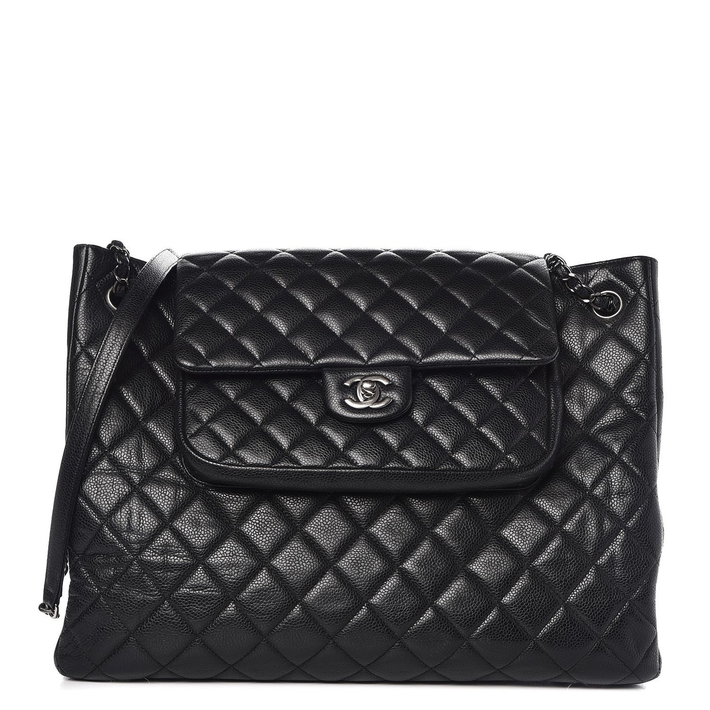 Caviar Quilted Flap Tote Black