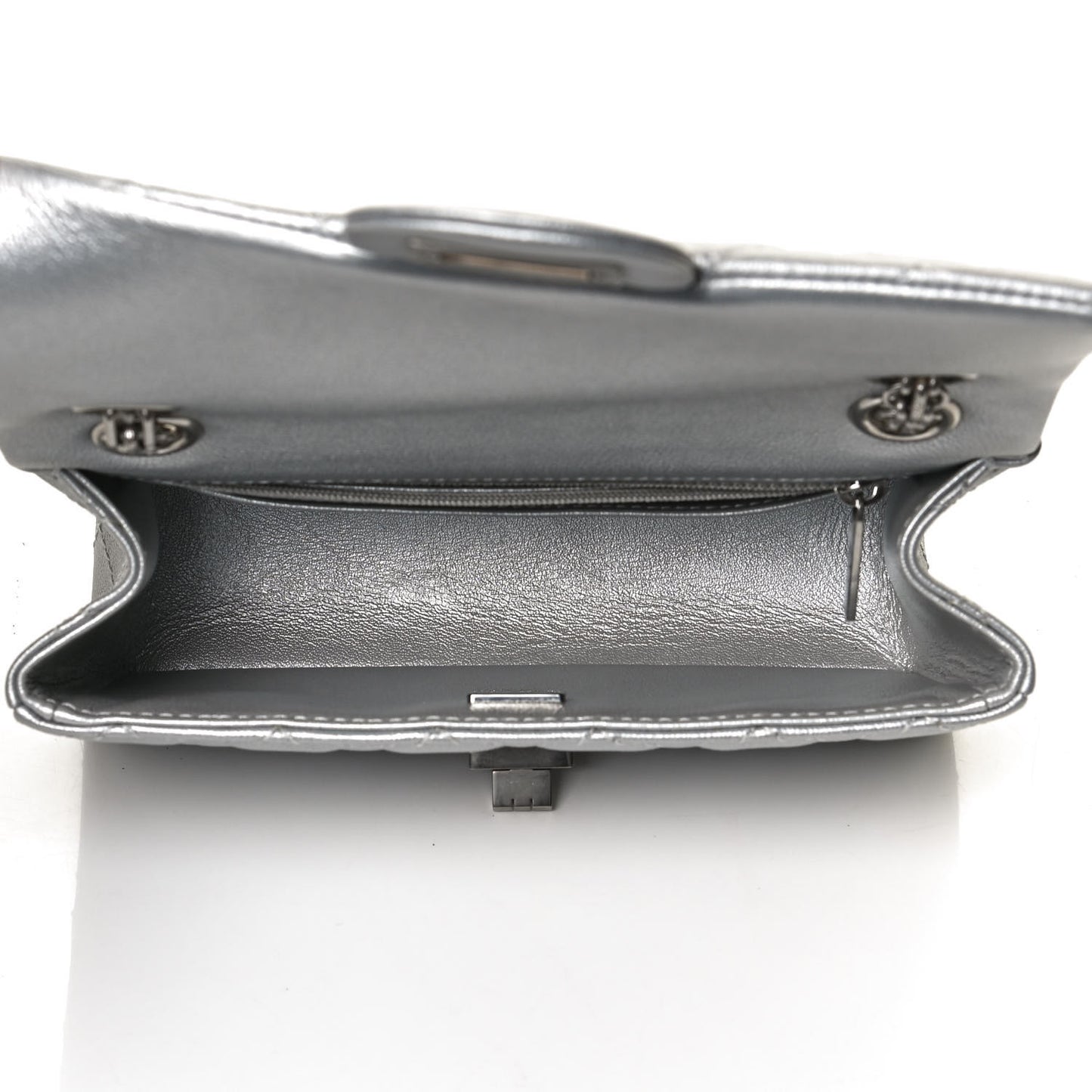 Metallic Grained Calfskin Quilted 2.55 Reissue Mini Flap Silver