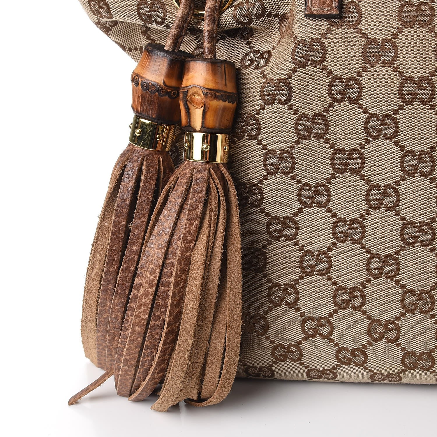 Gucci Monogram Medium Bamboo Tassel Tote Light Brown 8 of 12
