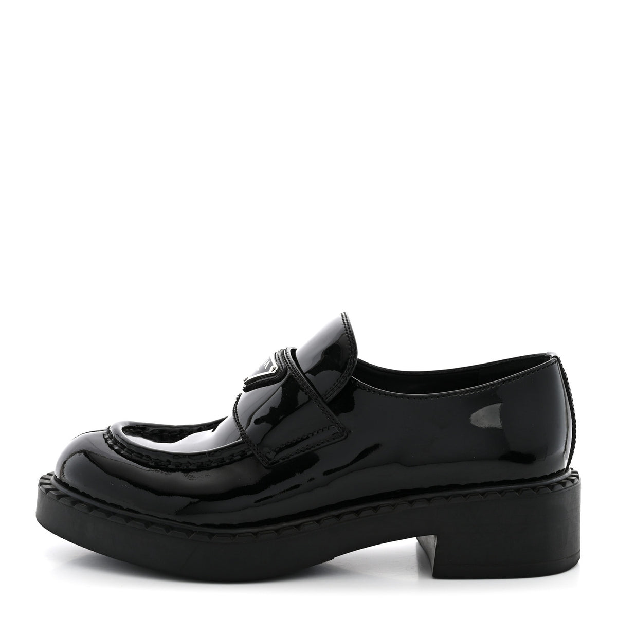 Prada Vernice Triangle 50mm Loafers 37 Black 1 of 12