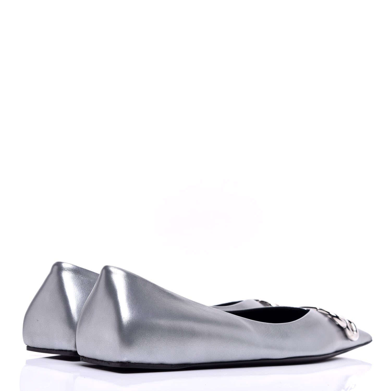 Balenciaga Metallic Calfskin BB Knife Pointy Toe Ballerina Flats 38 Silver Hardware 4 of 10