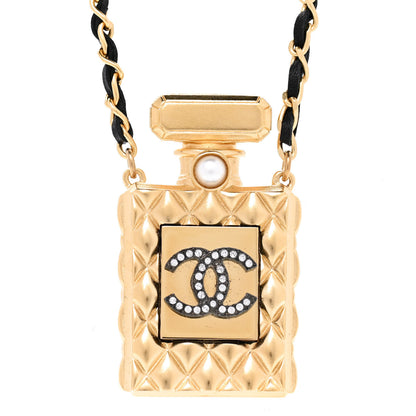 Chanel Crystal Pearl Perfume Bottle CC Necklace Black Gold 4 of 7