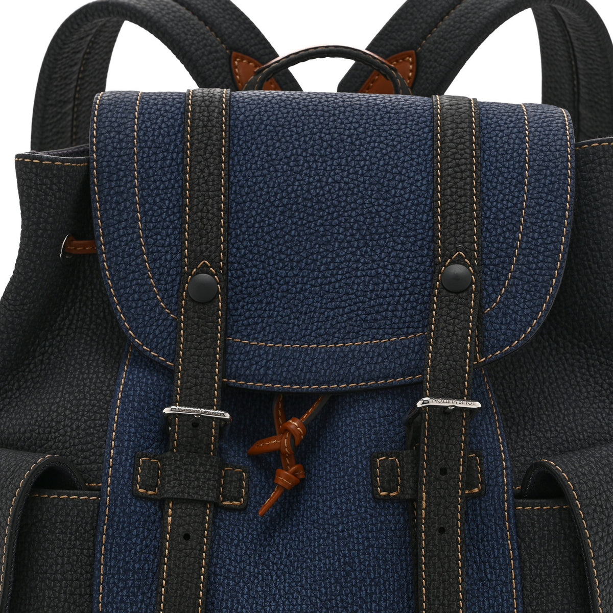 Taurillon Denim Christopher PM Backpack  Black Navy