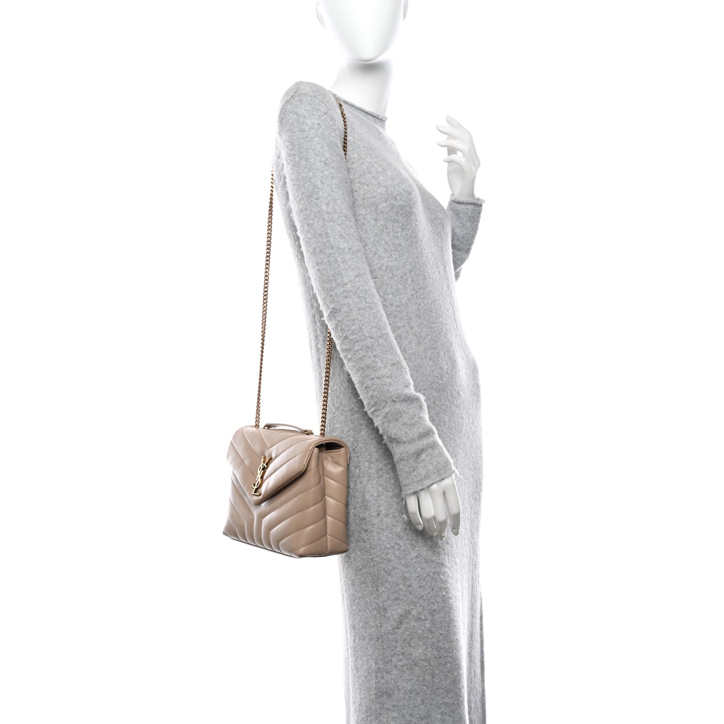 Calfskin Y Quilted Monogram Small Loulou Chain Satchel Dark Beige