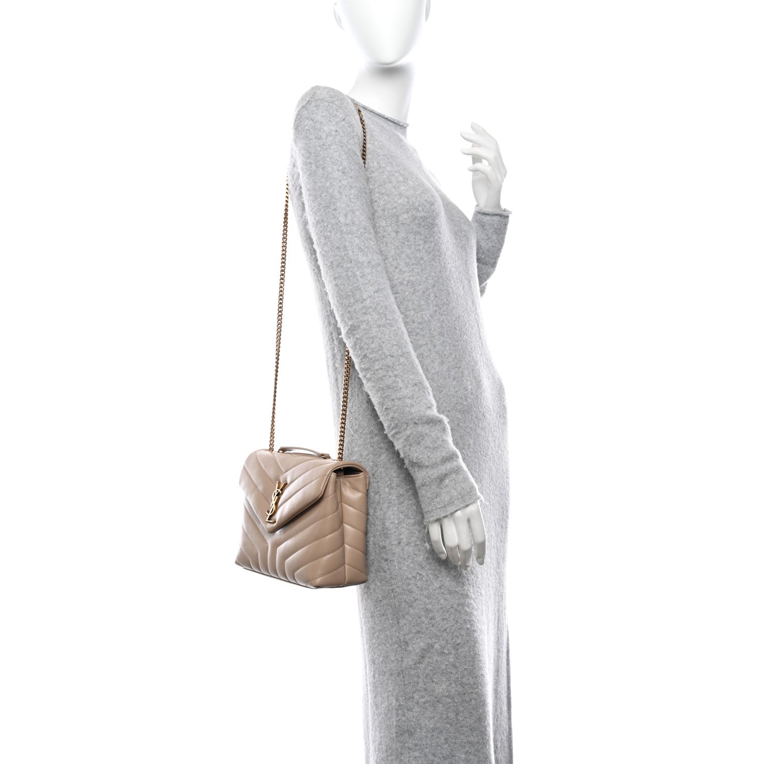 Saint Laurent Calfskin Y Quilted Monogram Small Loulou Chain Satchel Dark Beige 2 of 10