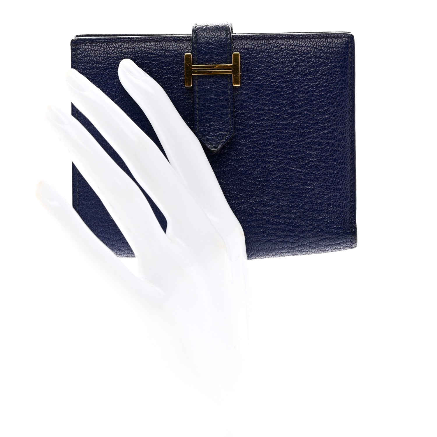 Hermes Chevre Mysore Bearn Compact Wallet Bleu Encre 2 of 9
