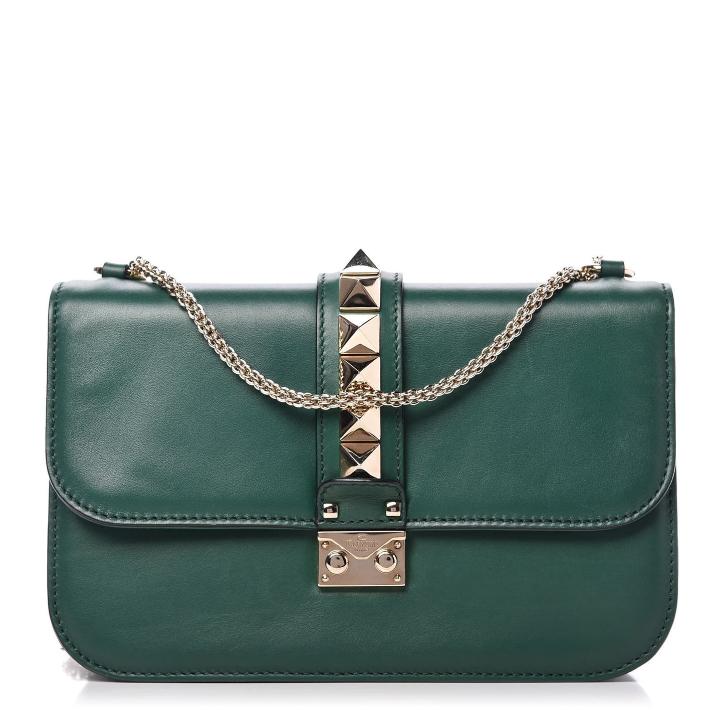Vitello Medium Glam Lock Rockstud Flap Smeraldo