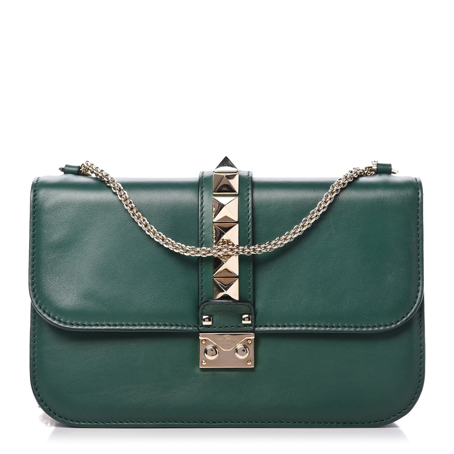 Valentino Garavani Vitello Medium Glam Lock Rockstud Flap Smeraldo 1 of 10