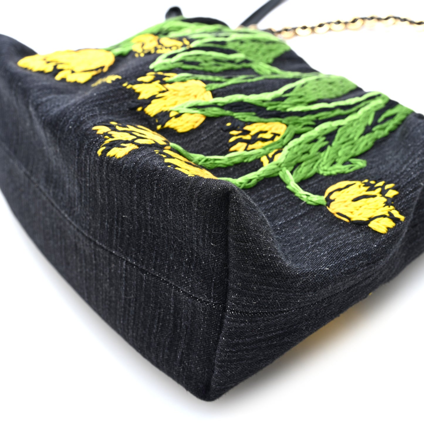 Denim Calfskin Tulip Paulas Ibiza Medium Donut Chain Flamenco Knot Clutch Black Multicolor