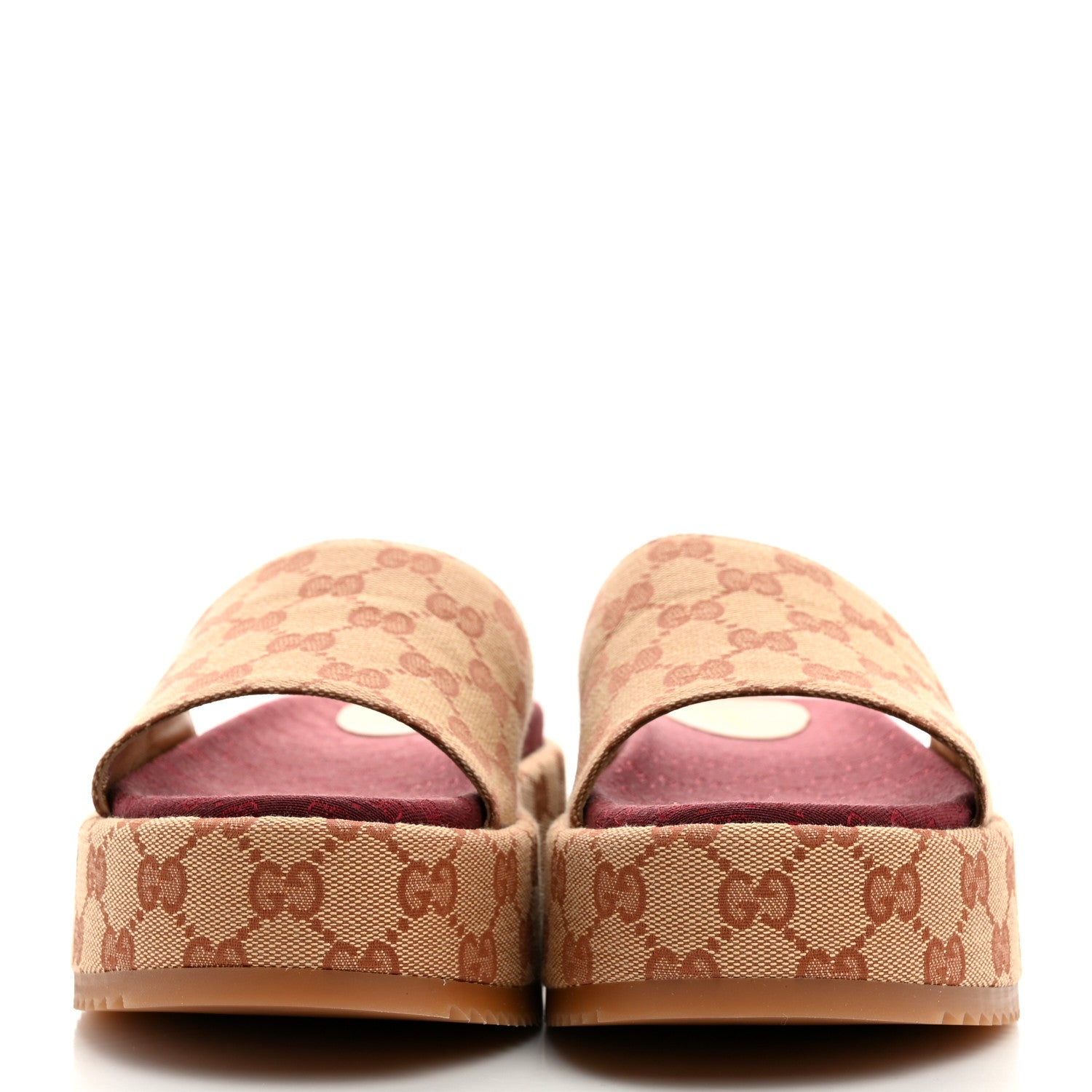 Gucci Canvas GG Monogram Angelina Platform Slide Sandals 38.5 Beige Ruggine 2 of 9