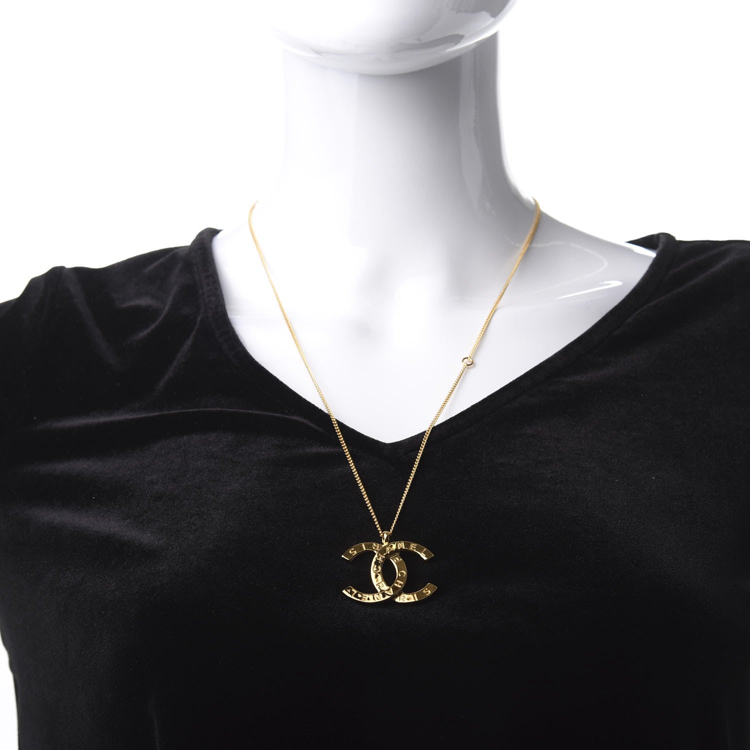 Chanel Metal CC Paris Button Necklace Gold 2 of 5