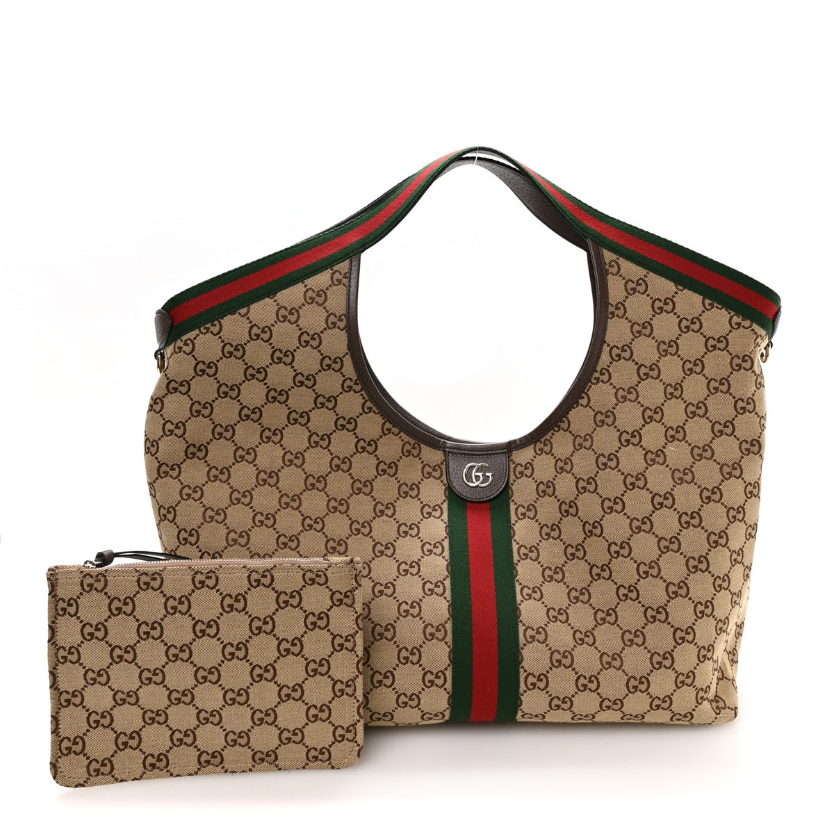 Gucci GG Monogram Web Large Giglio Tote Beige Brown 3 of 11